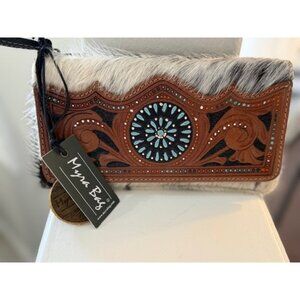 Myra Bag Wallet Leather Western Boho Cowhide Hand Tooled Cow Hair Hairon Optimus